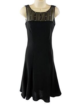Jones Wear Black Sleeveless Mesh Yoke Midi Dress